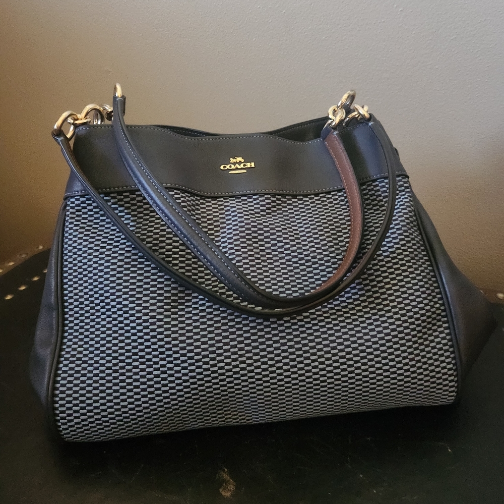 Coach Navy leather & canvas Edie
